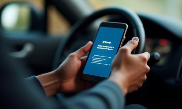 Driver holding phone with digital vignette confirmation